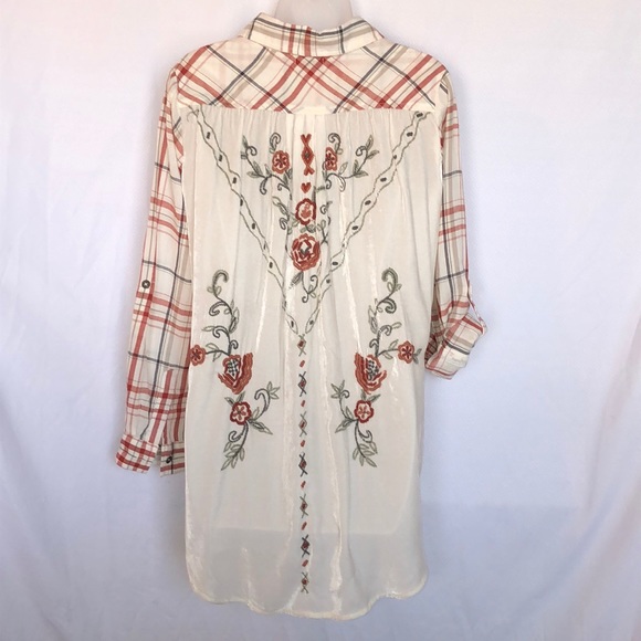 Anthropologie Tops - Anthropologie Kyla Seo Embroidered Plaid Tunic